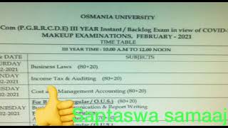 B.com PGRRCDE  3year  Backlog Examination Time Table 2021