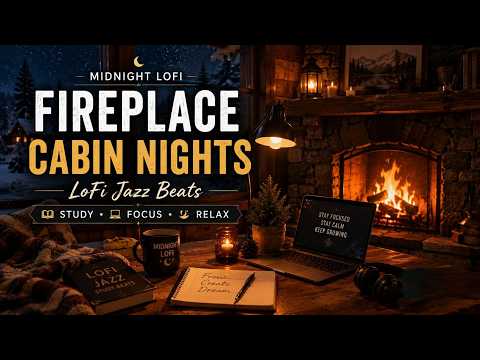 Midnight LoFi #005 | Fireplace Cabin Nights 🔥 | Cozy Jazz Beats for Study, Relax & Sleep