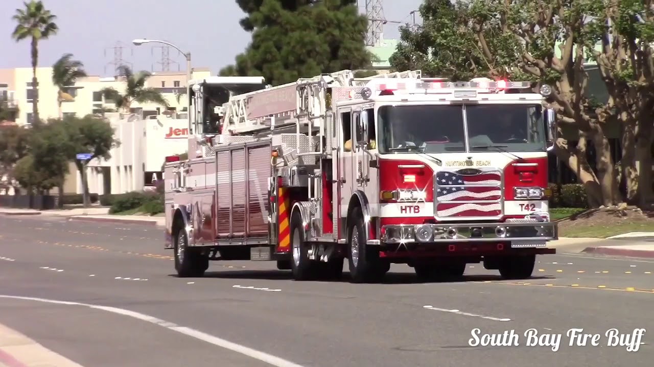 Huntington Beach Fire Dept. New Truck 42 & ET42 Responding - YouTube