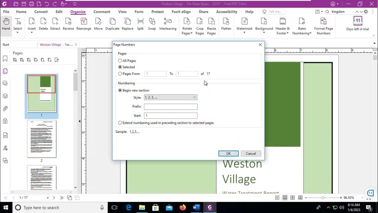 Foxit changing page numbering displayed on pages panel youtube