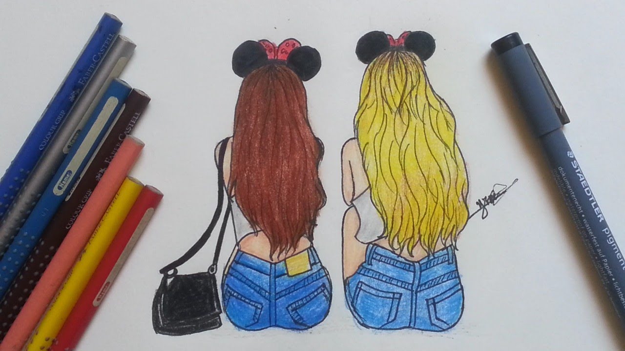 Desenhando melhores amigas Tumblr - Desenho Tumblr BFF 