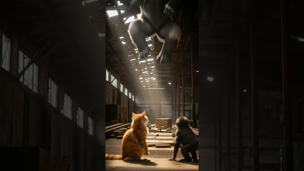 Cat vs Little Gorilla… Then BIG Gorilla Drops Epic Showdown 