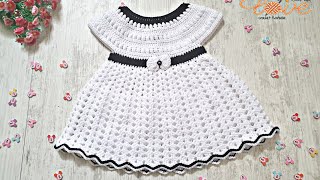 فستان بناتي كروشيه بغرزة البف والصدفة مع امكانية التكبير لأي عمر crochet girls dress