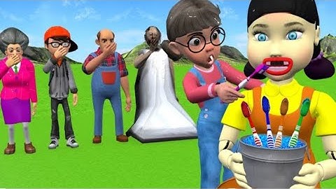 Scary Teacher 3D vs Squid Game Brush Teeth Squid Girl White or Black 5 Times Challenge | scary