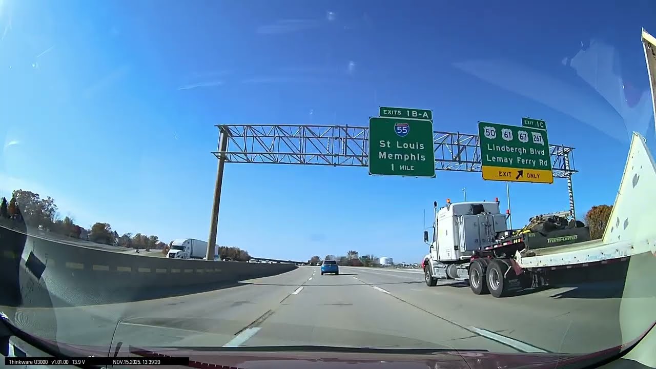 driver view I-255 south from IL 15 in Illinois to I-55 in Missouri in St. Louis on 11/15/25