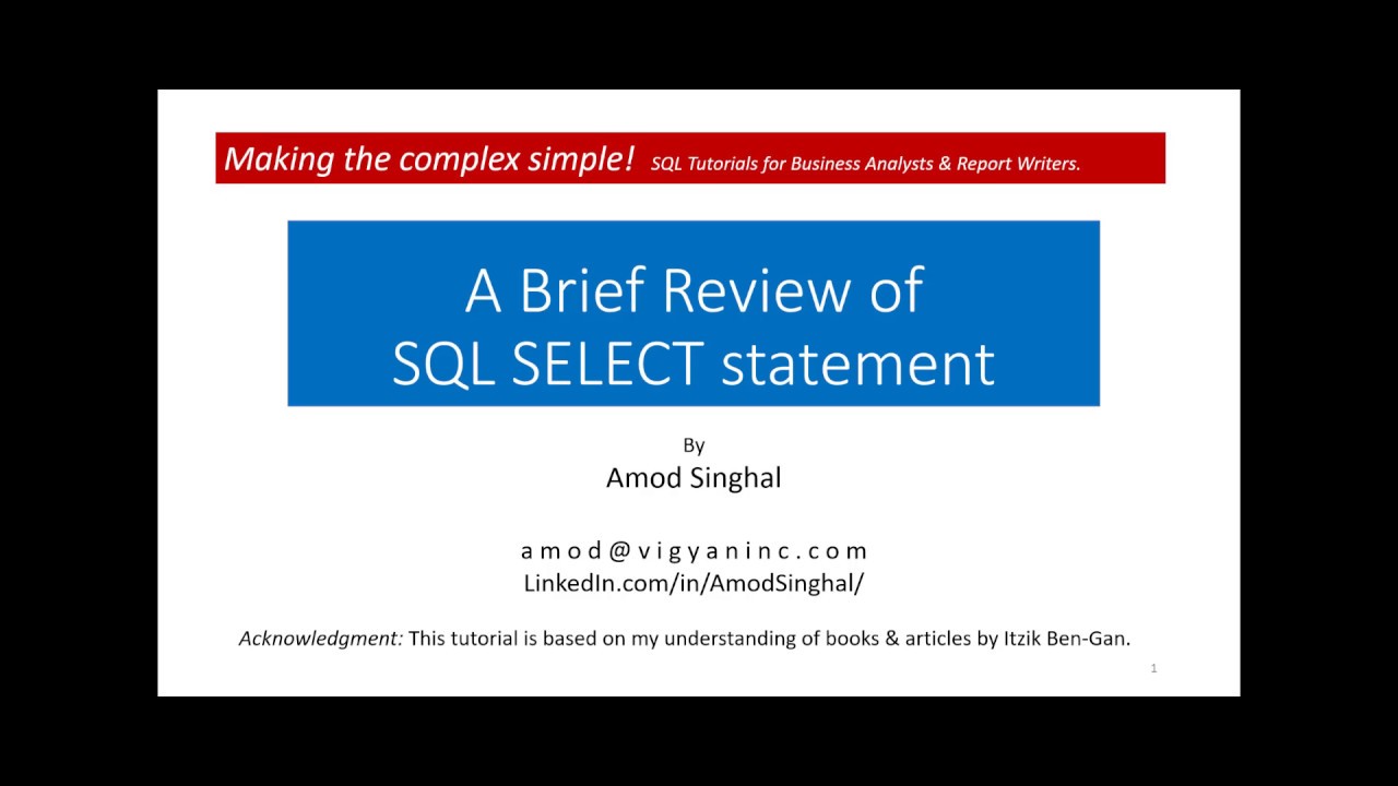A Brief Review Of SQL SELECT - YouTube