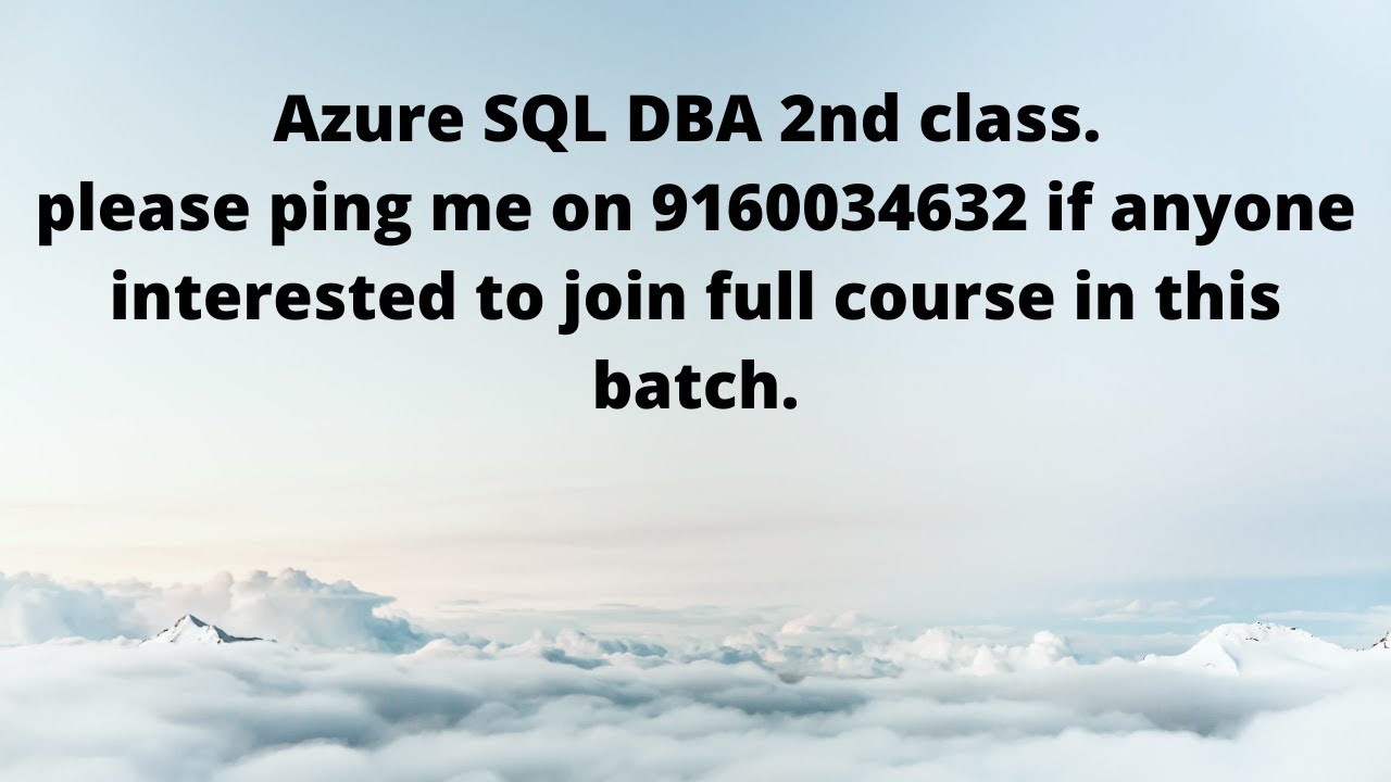 Azure SQL DBA 2nd class - YouTube