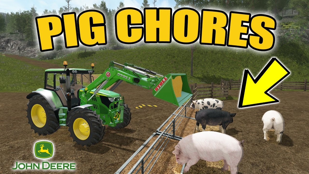 lets play a little game FARMING SIMULATOR 2017 | DAILY PIG CHORES + JOHN DEERE HARVEST | FARM SERIES