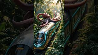 Octopus Attack On A Futuristic Train Ai-Generated Adventure In The Jungle