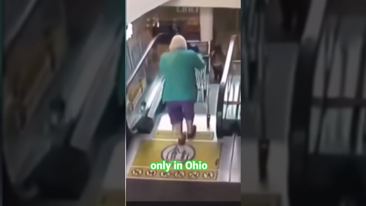 Granny Falls Flips Down Escalator 