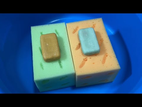 【ASMR】block sponges × bar soap💚🧡whip cream🤍ブロックスポンジと固形石鹸で生クリーム🤍みたいなもこもこtime💚🧡