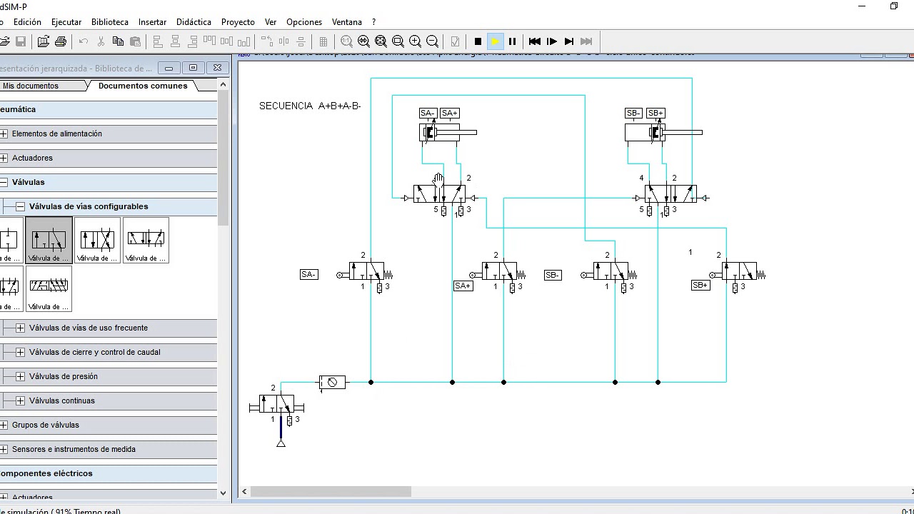 Circuitos Neumáticos 8: Secuencia A+B+A-B- ciclo único/continuo - YouTube
