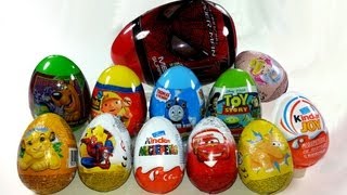 12 Surprise Eggs Unboxing Kinder Surprise, Cars, Kinder Joy, Toy Story, Lion King...