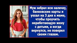 картинка: Муж забрал всю наличку, банковские карты и уехал к маме, чтобы проучить неработающую жену с детьми.