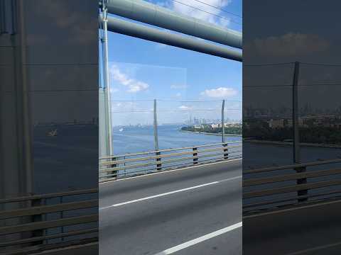 Crossing the Verrazano Bridge, Manhattan view #summer #travel #usa #beach #nyc #bus