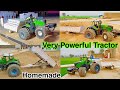 Russian tank very powerful tractor with full loaded trolley homemade