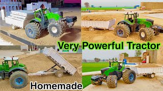 Russian tank very powerful tractor with full loaded trolley homemade