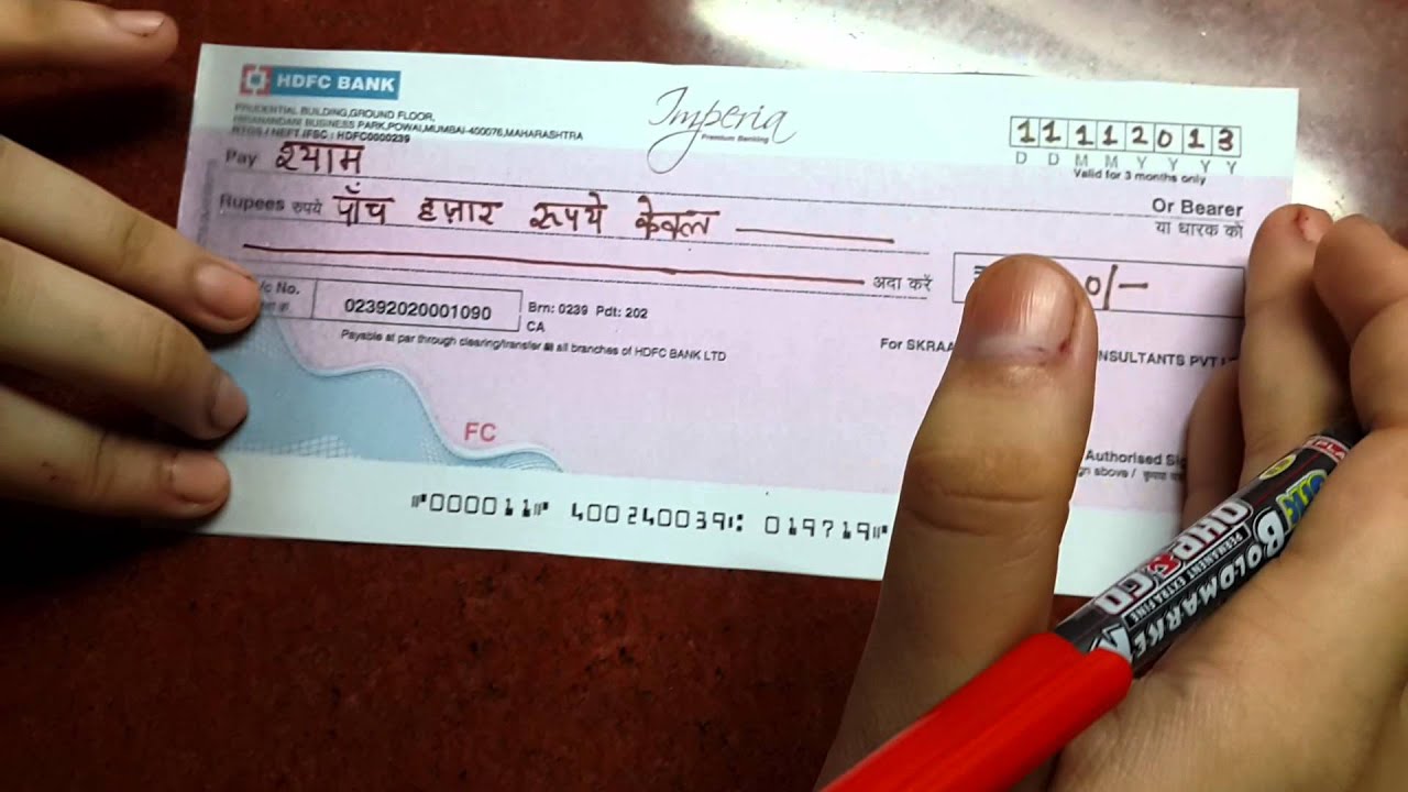 How to write a cash cheque example