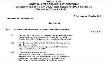 BEGC 110 IGNOU SOLVED ASSIGNMENT 2022-2023 | JULY 2022 JAN 2023 | BRITISH LITERATURE 19TH CENTURY