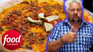 Guy FREAKS OUT About A Cheeseburger Pizza With Ketchup And Mustard Base! | Diners, Drive-Ins & Dives