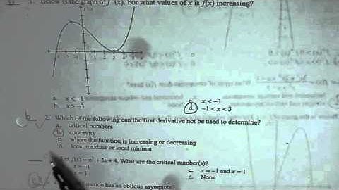 Test Multiple Choice Increasing Interval From Graph of Derivative