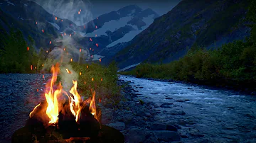 Let's go camping! Sleep to Water Sounds White Noise + Crackling Campfire