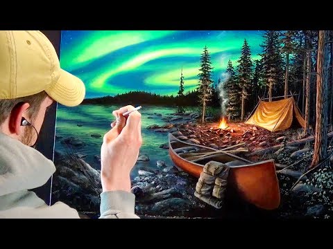 Realistic Landscape Painting Time-Lapse | Camping Under The Northern Lights paint net