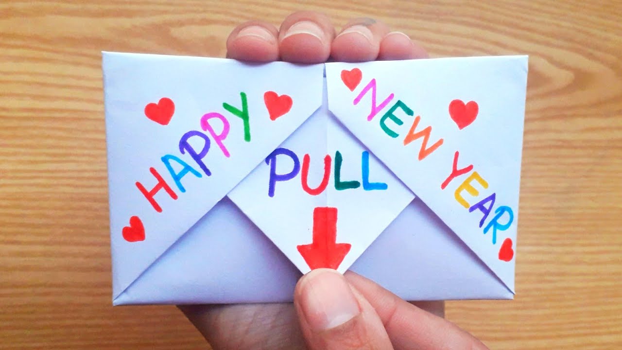 Download DIY - SURPRISE MESSAGE CARD FOR NEW YEAR | Pull Tab Origami Envelope Card | Happy New Year Card