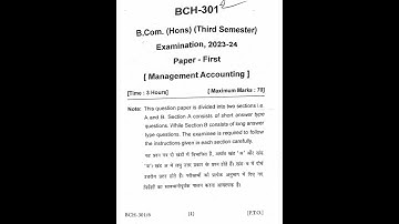 Management Accounting Question Paper (B.com. Hons.- 3rd Semester) #pyqs