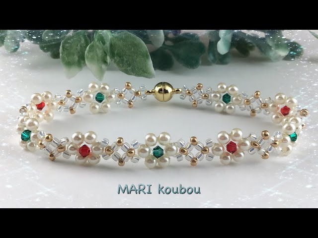 🎄クリスマスカラーの小花のブレスレットの作り方〜Flower bracelet