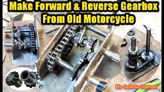 Make Forward & Reverse Gearbox By Using Old Motorcycle( جيربوكس امامي وخلفي بإستخدام تروس قديمة)