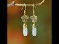 925 silver inlaid Hetian jade long pendant butterfly earrings