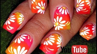nail daisy nails flower diy neon