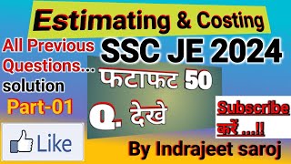 Estimating , Costing And Valuation Part-01 || PYQ for SSC JE || Civil Engineering || SSC je 2024