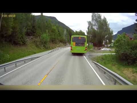 ORIGINAL: Dashcam Norway - Semi truck narrowly missing kids