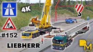Heavylift operation on freeway! Giant crane installing concrete beams LIEBHERR LTM 1500