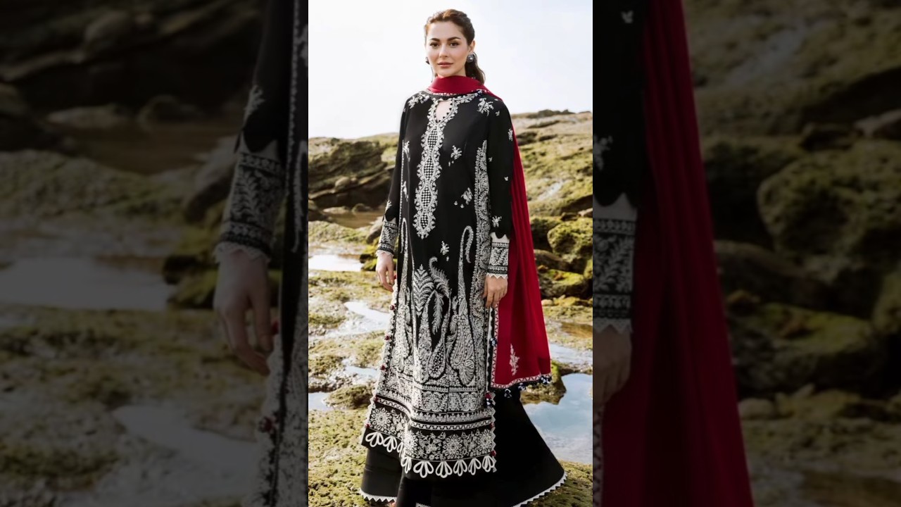 Stylish embroidery summer Balck Boutique style dresses & #haniaumaircollection #embroiderydesign