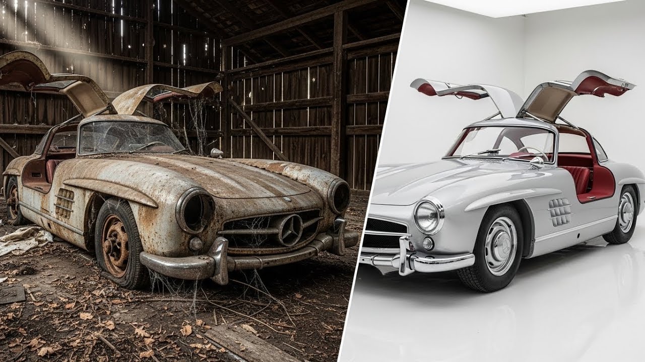 Restoration Full Rebuild of Mercedes-Benz 300SL Gullwing 1955, Abandoned Condition to Looking New