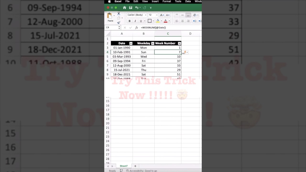Get Weekday from Date | Get week number from Date in Excel| 