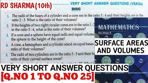 RD SHARMA CLASS 10 SURFACE AREAS AND VOLUMES VERY SHORT ANSWER QUESTIONS MATH FEAR | CHAPTER 14