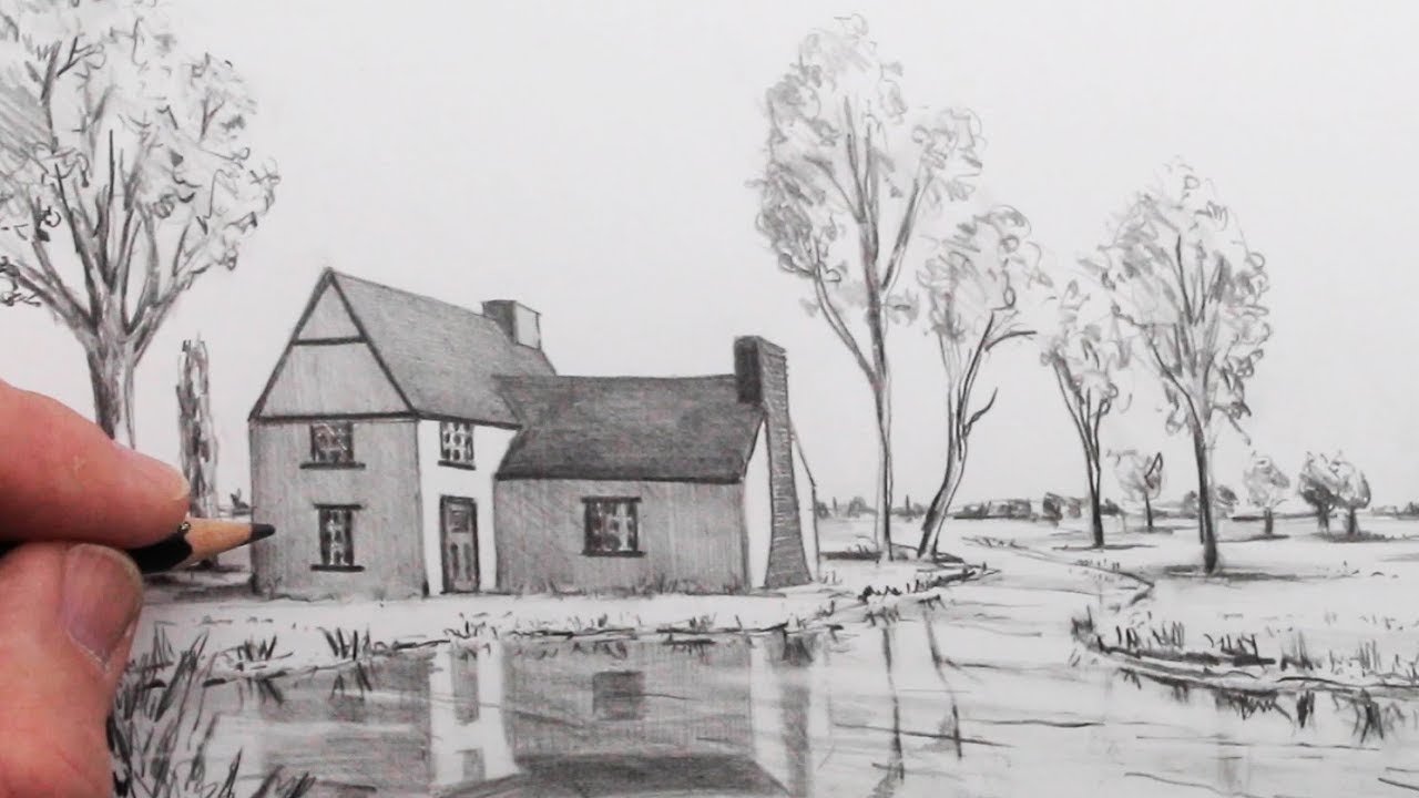 House Landscape Drawing