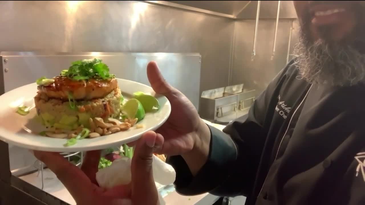 Sesame soy ginger salmon with a crunchy cashew quinoa salad - YouTube