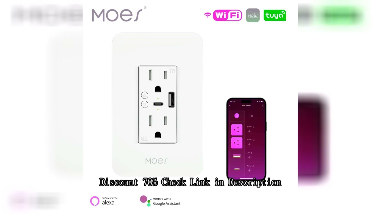 WiFi Smart Power Wall Socket with Type C And USB Dual Outlet Plug Power Outlets Support Alexa Google