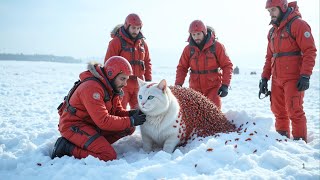 Unbelievable Nature Scene White Cat Covered In Scarlet Beetles In The Snow