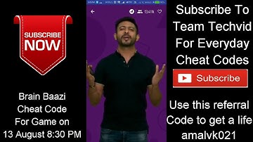 #CHEATCODE | BRAIN BAAZI CHEAT CODE FOR GAME ON 13 AUGUST 8:30 PM