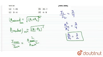 The two interfering waves have intensities in the ratio 9 : 4. The ratio of intensities of maxim...