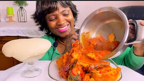 Asmr mackerel fish +cow skin tomatoes pepper soup with yam Fufu mukbang/speedeating show no talking