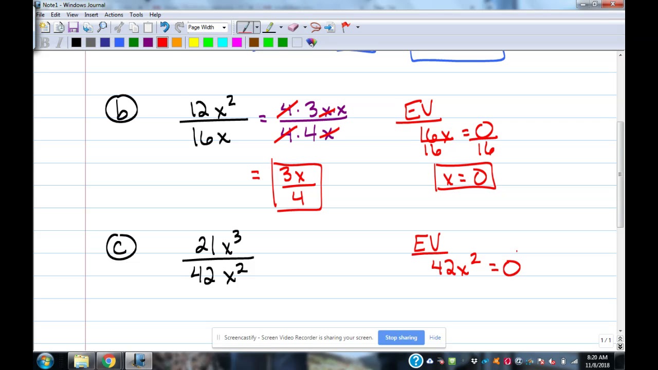Algebra 2 f2018 simplify multiply divide rationals 1 youtube