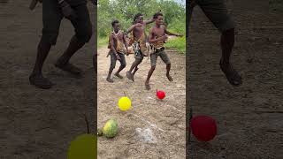 Chaba &amp; Dudukwe FAIL the Color Jumping Balloon Game 😂🍌🥭🍉 Lost All the Fruits #hadzabetribe
