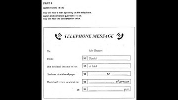 Listening A2, KET 3, Test 1, Part 4